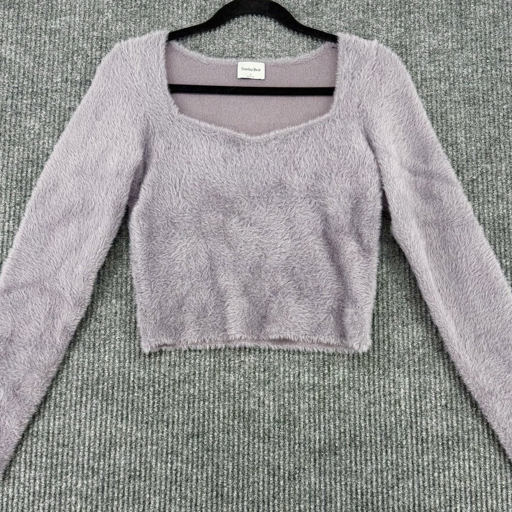 Aritzia Sunday Best Fuzzy Crop Sweater Lavender Soft Girl Cozy Women's Medium